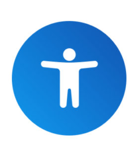A blue circle with a person in the center- this is the Icon which indicates accessibility menu